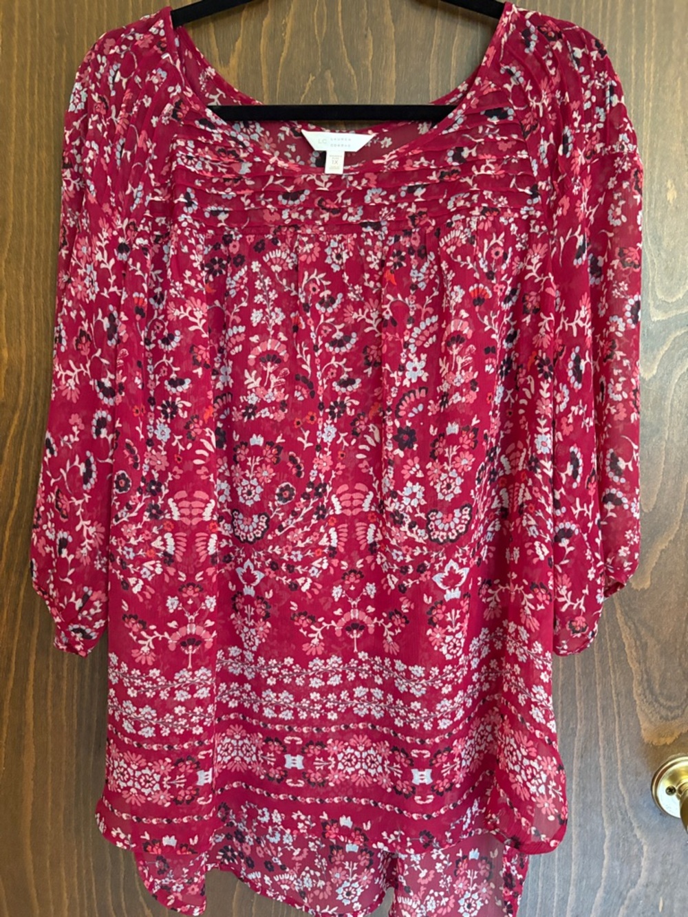 LC Lauren Conrad Floral Peasant Blouse - Berry Red and White